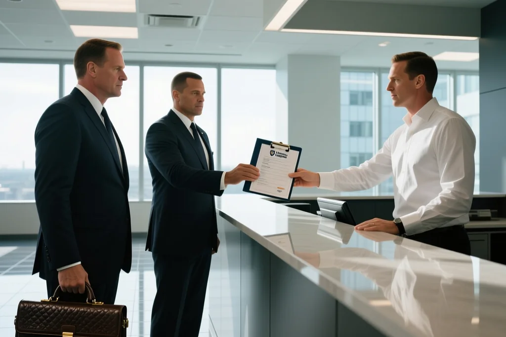 Club officials submitting registration documents at a league office